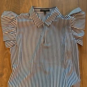 Banana Republic Ruffled Shirt Navy & White